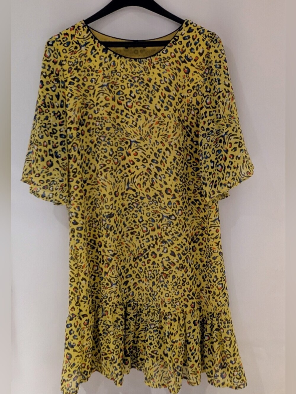 Yellow Leopard Print Ruffle Hem Dress